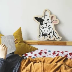 Drewniana Lampka Led Buldog Różowy 24h