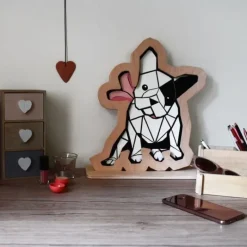 Drewniana Lampka Led Buldog Różowy 24h