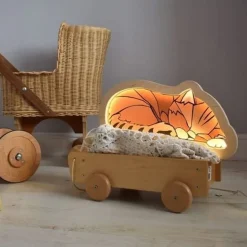 Drewniana Lampka Led Kot Rudy 24h