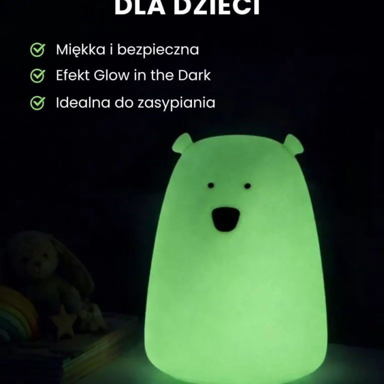 Fluorescencyjna Lampka Miś - Duża Nocna Lampka Silikonowa - z Pilotem
