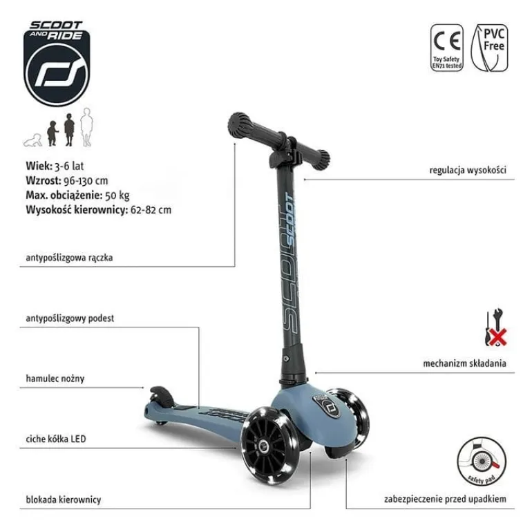 Hulajnoga Trójkołowa dla Dzieci Highwaykick 3 LED 3+ Steel