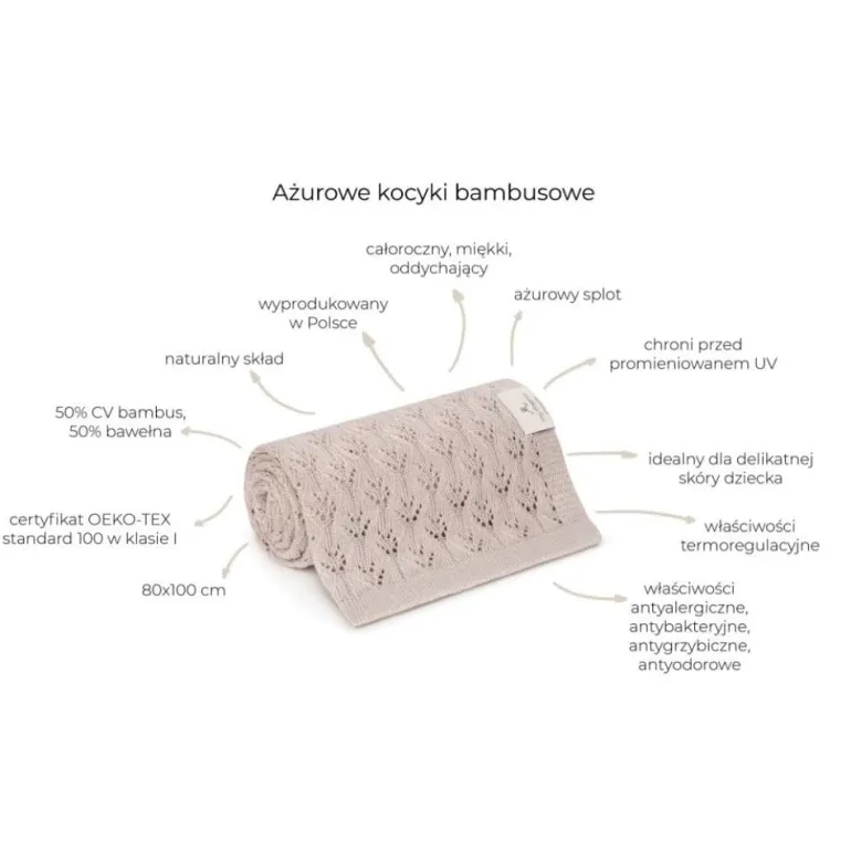 Kocyk Bambusowy Ażurowy Cream Kremowy