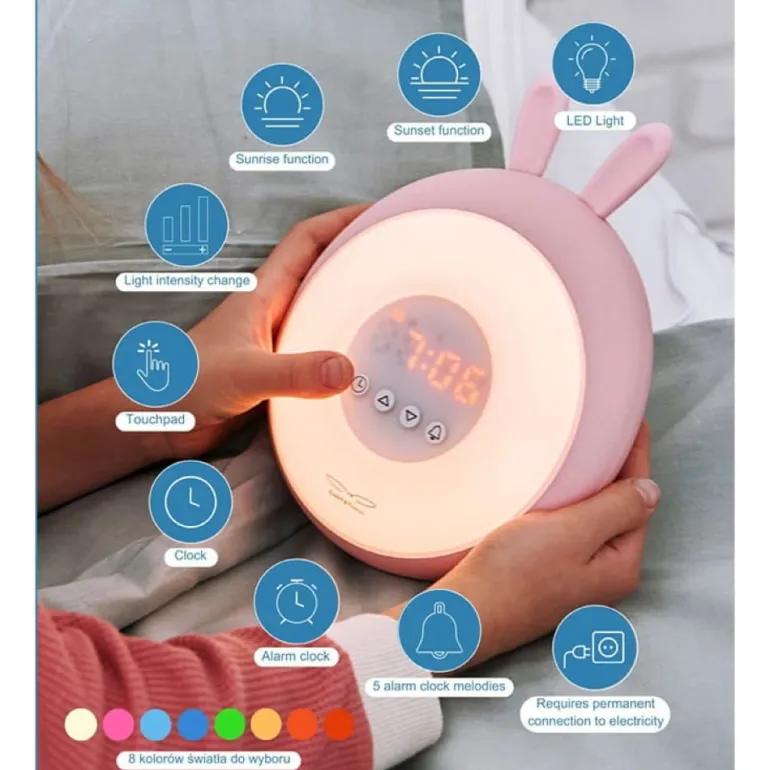 Lampka Led dla Dzieci Budzik Różowy Królik