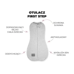 Otulacz dla Niemowlaka z Czapeczką First Step Melanżowy Jasny Szary