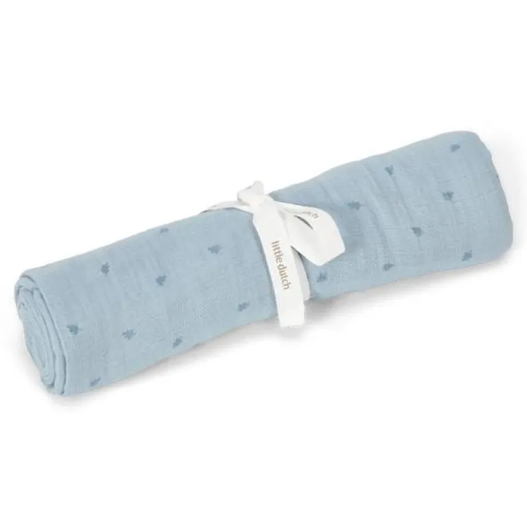 Otulacz muślinowy 120x120 cm Pure Denim Blue Print