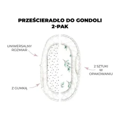 Prześcieradło do Gondoli Bawełniane 2-Pak Czarne Kropki/Eukaliptus