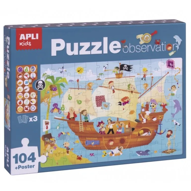 Puzzle dla Dzieci Obserwacyjne Statek Piratów 104 el. 5+