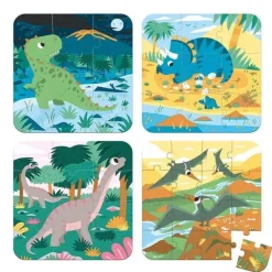 Puzzle dla Dzieci Progresywne w Walizce Dinozaury 4 Układanki 3+