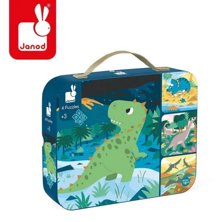Puzzle dla Dzieci Progresywne w Walizce Dinozaury 4 Układanki 3+
