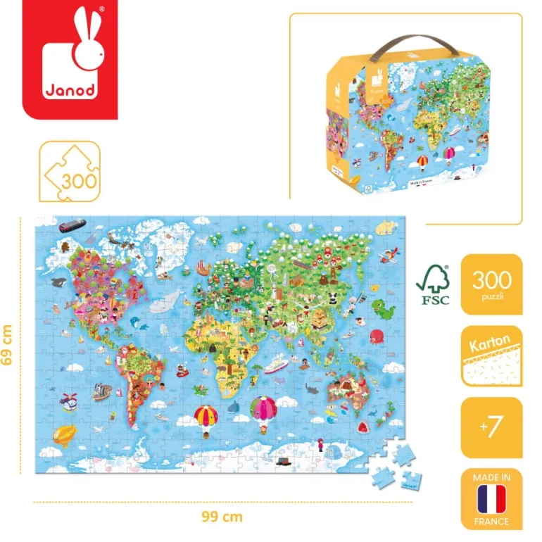 Puzzle dla Dzieci w Walizce Ogromna Mapa Świata 300 el. 7+